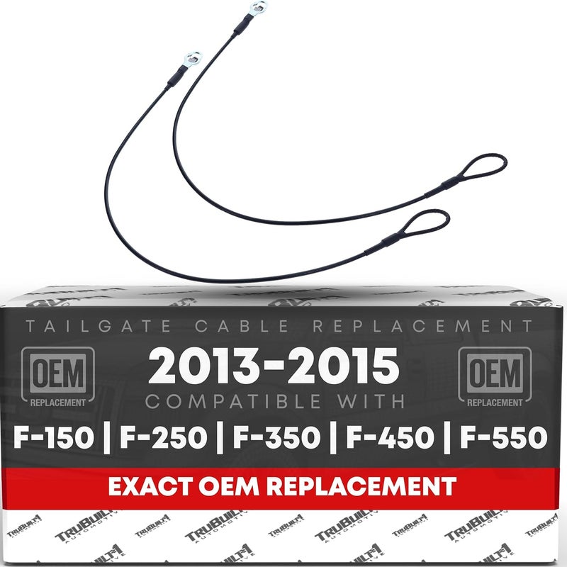 T1A Tailgate Cable Replacement Set, Rear Left & Right Side - Compatible with 2013-2015 Ford F-15 F-250 F-350 F-450 F-550 Super Duty - Tailgate Support Cable Straps, Metal 18 3/5" - OEM DC3Z-9943052-A - Image 1